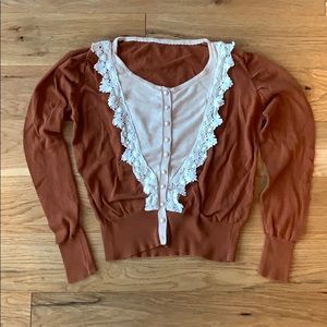 Handmade copper pioneer cardigan pearl button lace